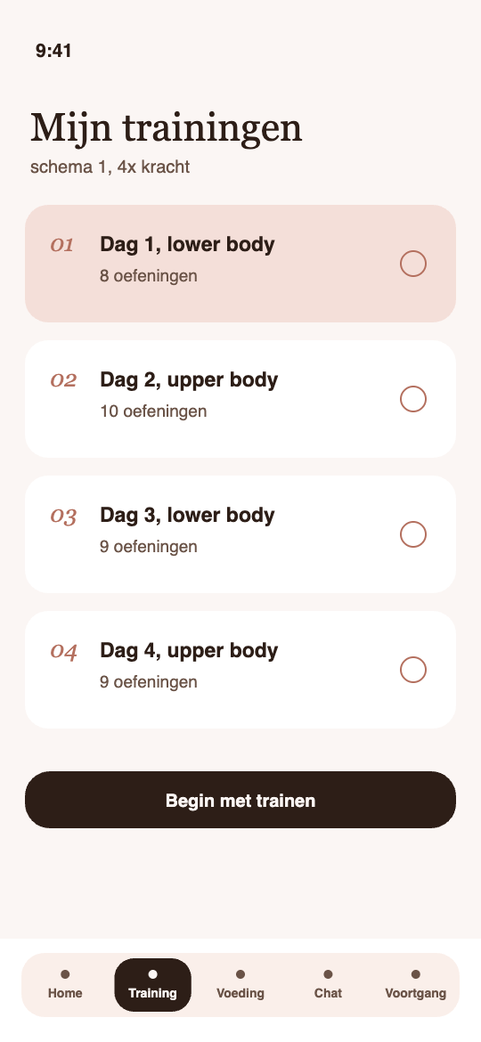 Schermafbeelding Become You-app, training: je schema en oefeningen